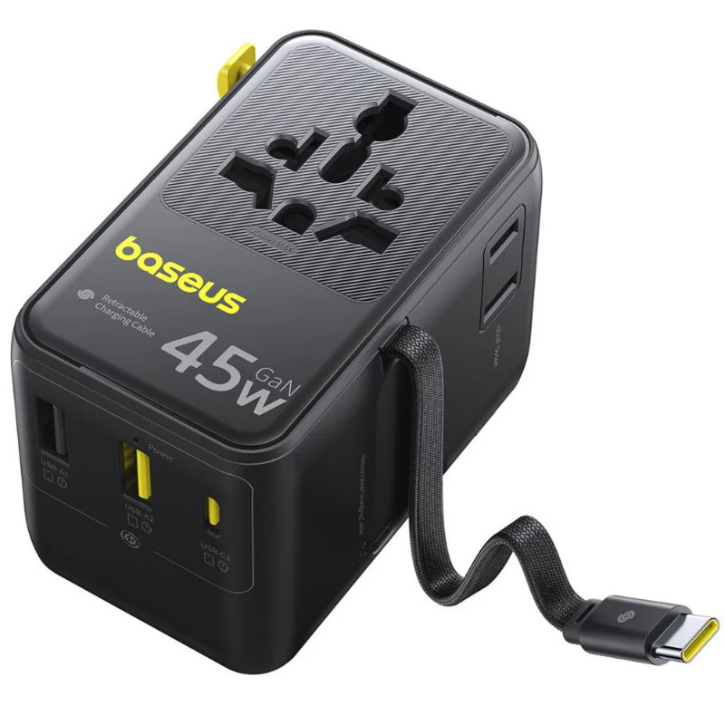 Фото Сетевой универсальный переходник Baseus AG11 45W with retractable cable (2USB-A/1C/1Socket) (E0307F) (Cosmic Black) в магазине vchehle.ua
