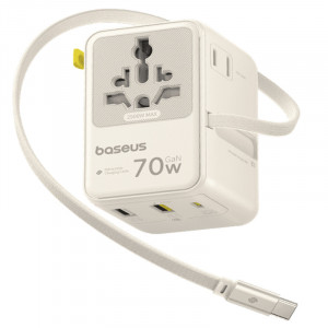 Сетевой универсальный переходник Baseus CG11 70W with retractable cable (2USB-A/3C/1Socket) (E0307E)