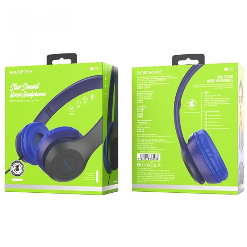 Накладные наушники Borofone BO5 (3.5mm/1.2m) (Синий) в магазине vchehle.ua