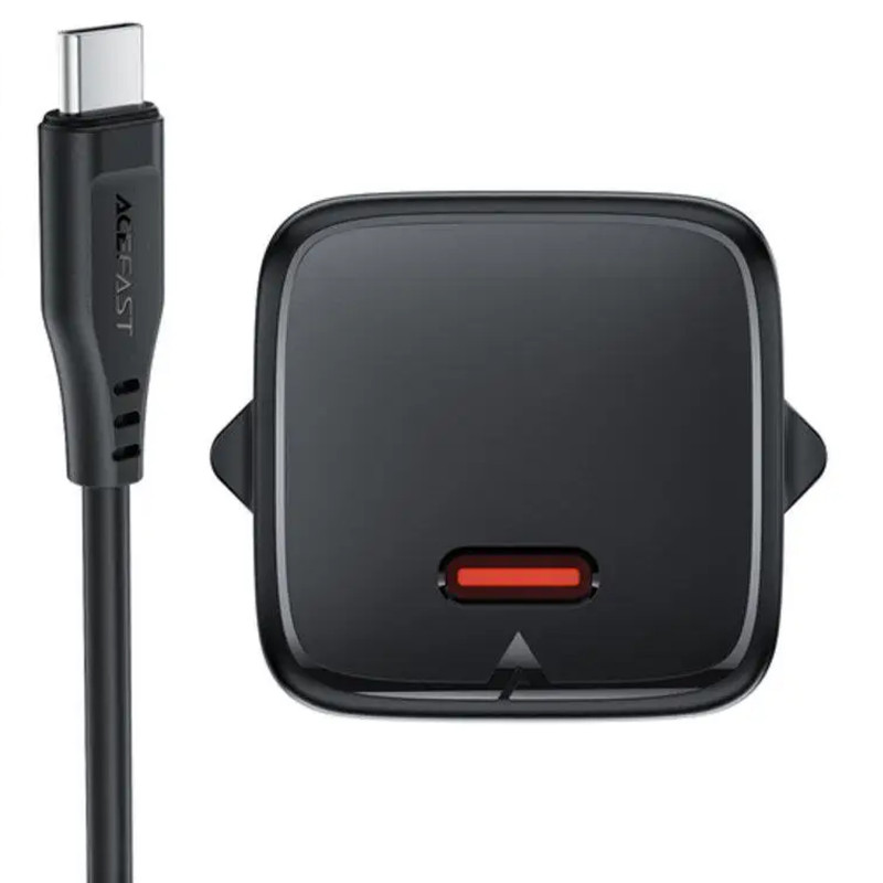 Фото СЗУ Acefast A118 PD30W GaN (1USB-C) + кабель Type-C to Lightning (Black) на vchehle.ua