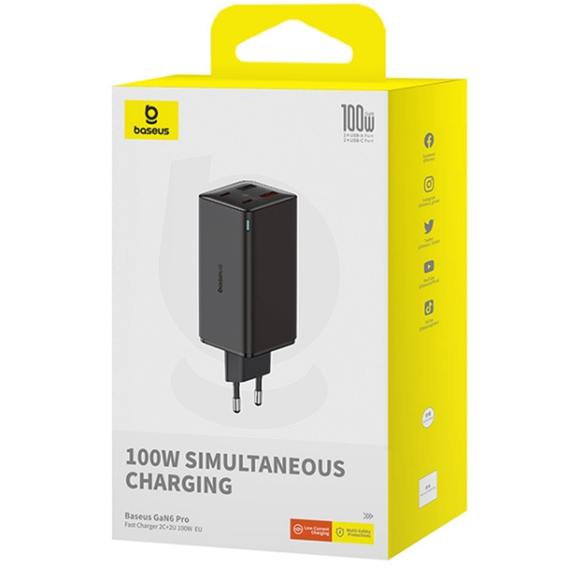 МЗП Baseus GaN6 Pro Fast Charger PD100W+QC3.0 (2USB-A/2C) (P101627) (Cluster Black) в магазині vchehle.ua