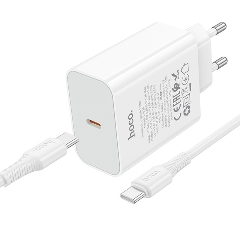 Купити МЗП Hoco C162A Source PD40W (1USB-C) + кабель Type-C to Type-C (White) на vchehle.ua