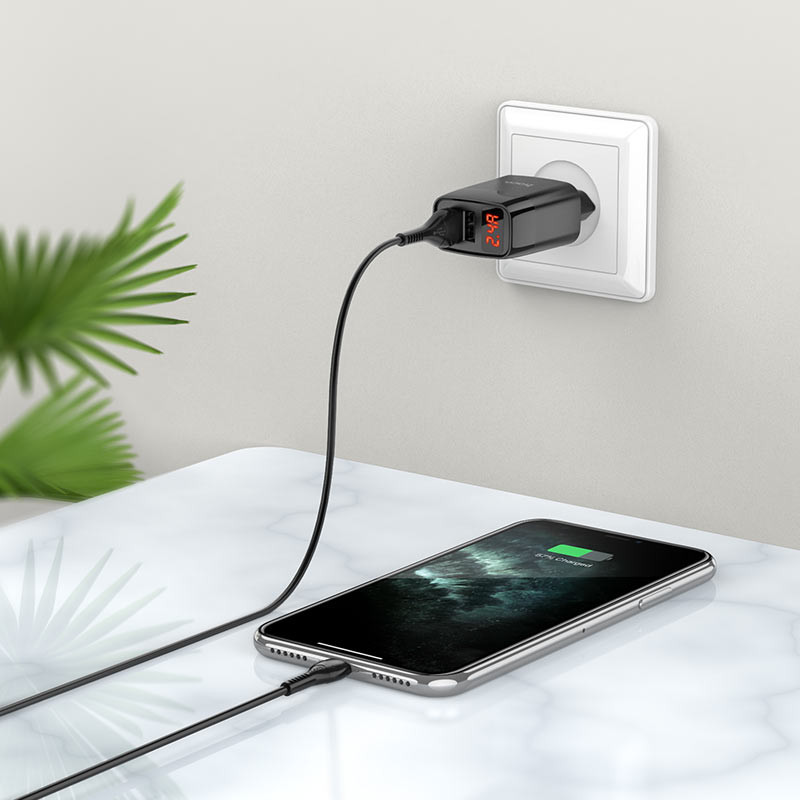 Фото СЗУ Hoco C86A Balance 2.4A (2USB-A) + кабель USB to MicroUSB (Черный) на vchehle.ua