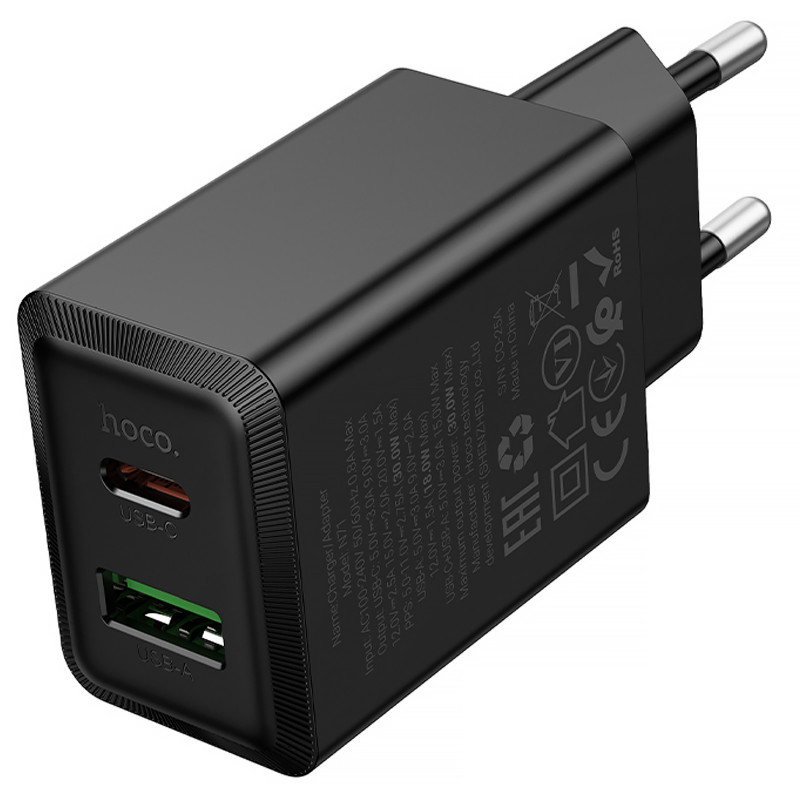 Фото СЗУ Hoco N71 Nuevo PD30W+QC3.0 (1USB-A/1C) (Black) в магазине vchehle.ua