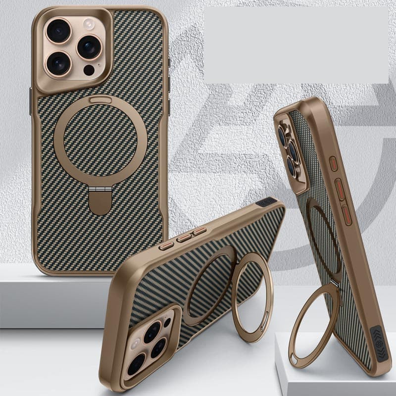 Фото TPU+PC чехол Metal Buttons with Magnetic Safe Carbon Ring для Apple iPhone 16 Pro Max (6.9") (Золотой) в магазине vchehle.ua