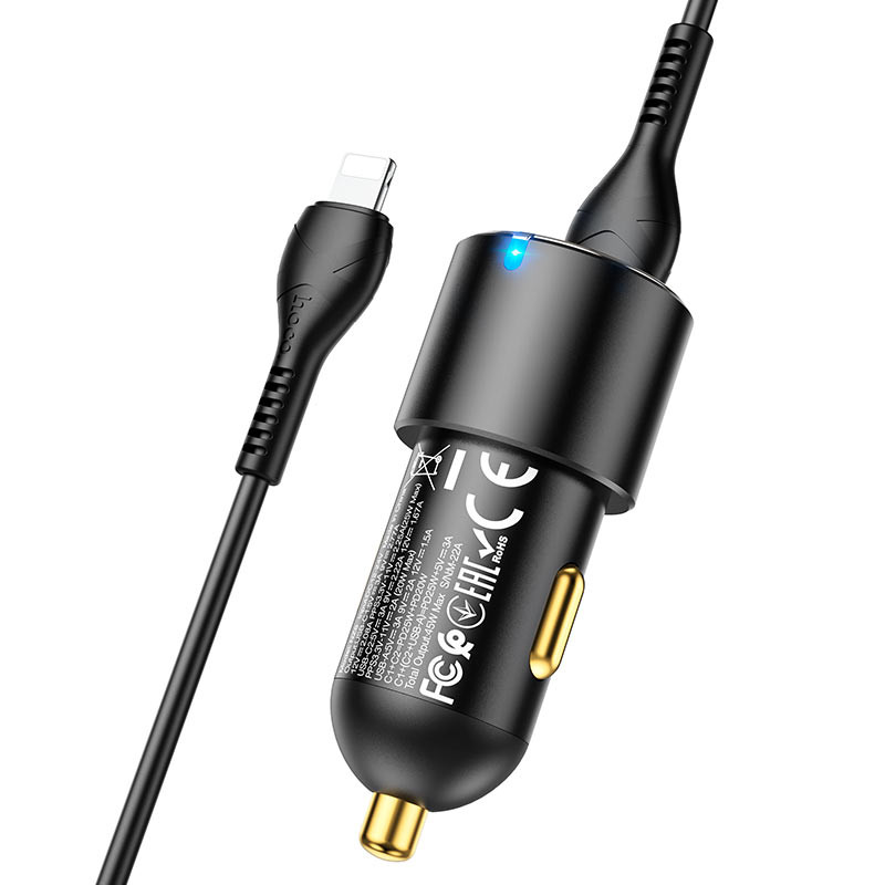 Фото Уценка АЗУ Hoco NZ6 PD45W (2Type-C/1USB) + Type-C to Lightning (Поврежденная упаковка / Black) на vchehle.ua