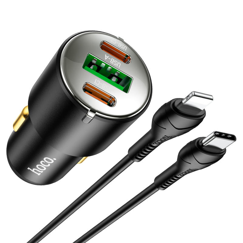 Купить Уценка АЗУ Hoco NZ6 PD45W (2Type-C/1USB) + Type-C to Lightning (Поврежденная упаковка / Black) на vchehle.ua