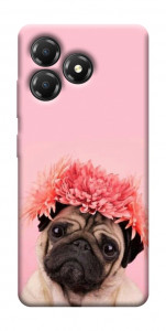 Чехол Мопс с цветами для ZTE Blade A36