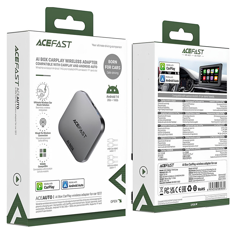 Купити Адаптер Acefast QC2 AI Box car wireless CarPlay/Android Auto (Metal gray) на vchehle.ua