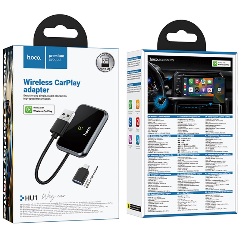 Фото Адаптер Hoco HU1 Way car wireless CarPlay (Metal grey) на vchehle.ua