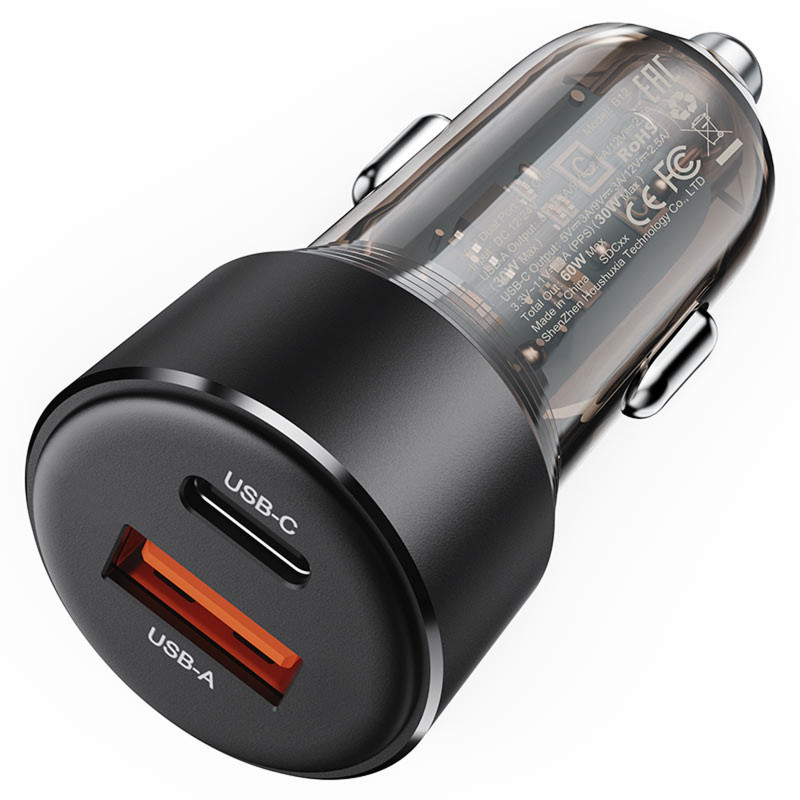 Фото АЗУ Acefast B12 PD30W+QC3.0 total 60W (1USB-A/1C) (Black) в магазине vchehle.ua