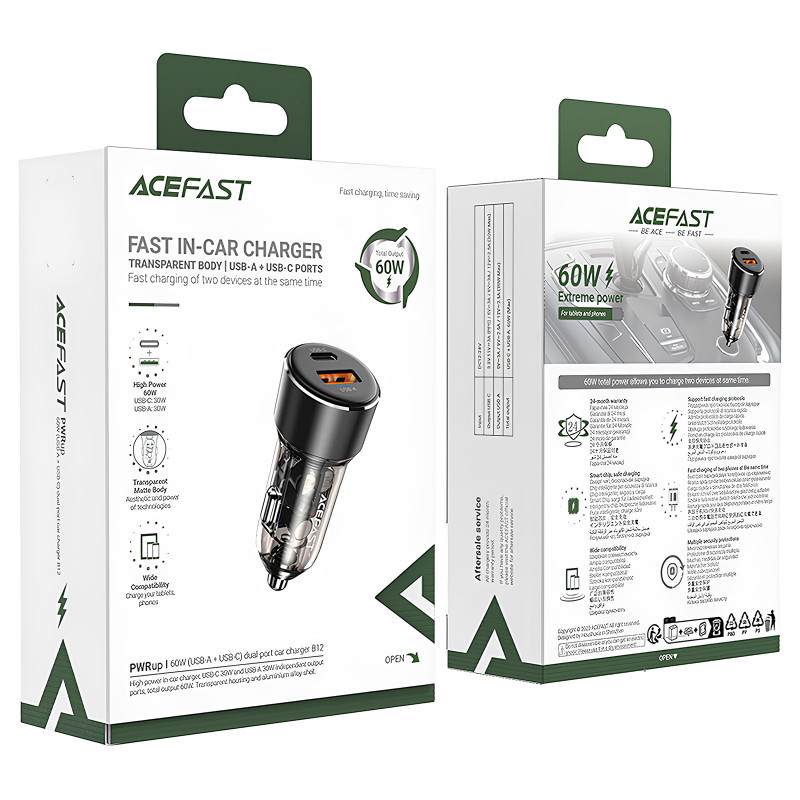АЗУ Acefast B12 PD30W+QC3.0 total 60W (1USB-A/1C) (Black) в магазине vchehle.ua