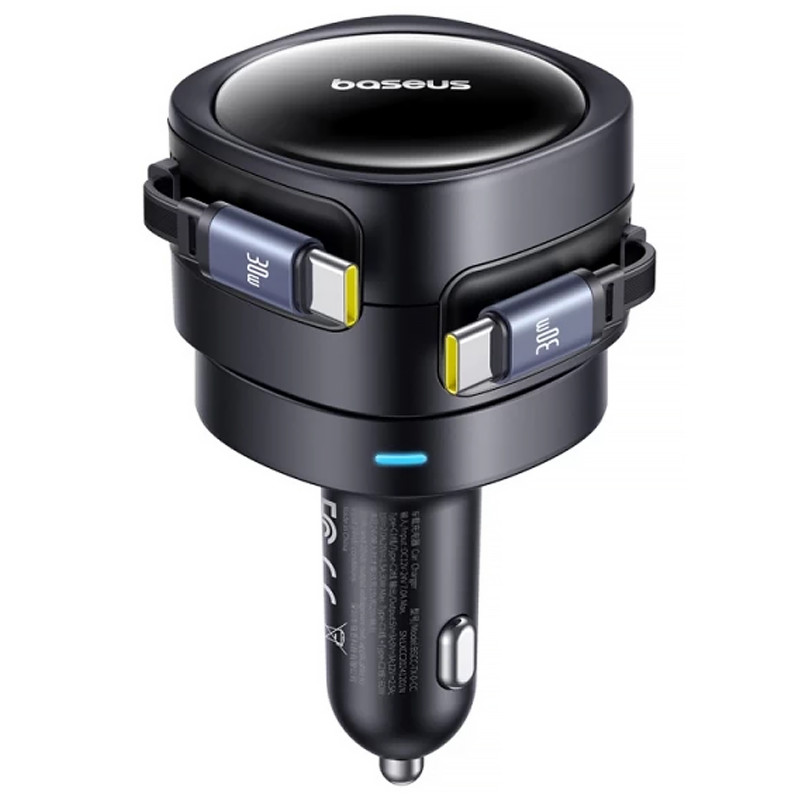 Фото АЗУ Baseus Enjoyment Max PD60W with retractable cable (2USB-C) (C00035507121) (Cosmic Black) на vchehle.ua