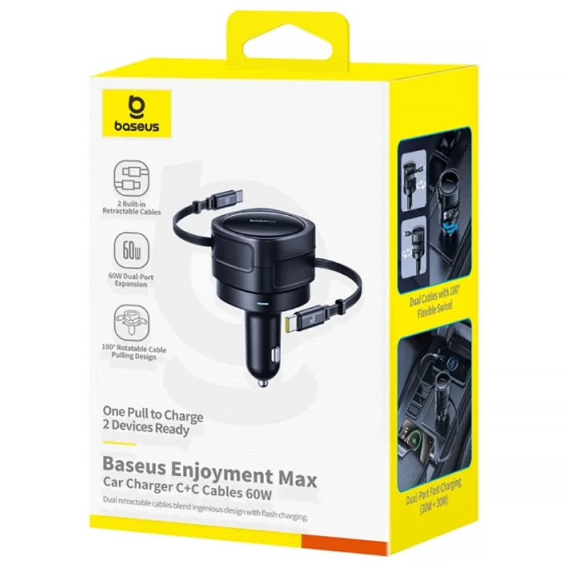 Фото АЗУ Baseus Enjoyment Max PD60W with retractable cable (2USB-C) (C00035507121) (Cosmic Black) в магазине vchehle.ua