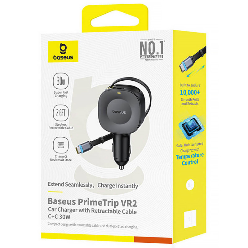 Фото АЗУ Baseus PrimeTrip VR2 30W with retractable cable (2USB-C) (C0206401) (Cosmic Black) на vchehle.ua