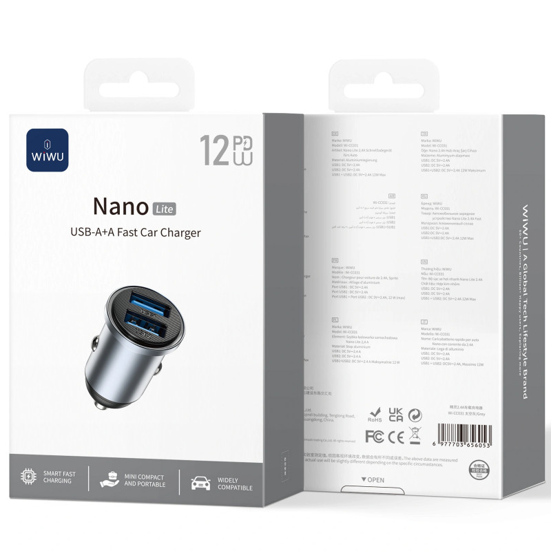 Фото АЗУ WIWU CC031 Nano Lite 12W (2USB-A) (Gray) на vchehle.ua