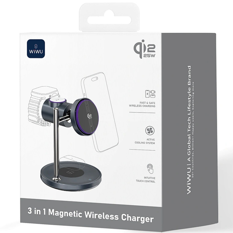 БЗП WIWU Wi-W041 Space Qi2 3 in 1 Wireless Charger (Black) в магазині vchehle.ua