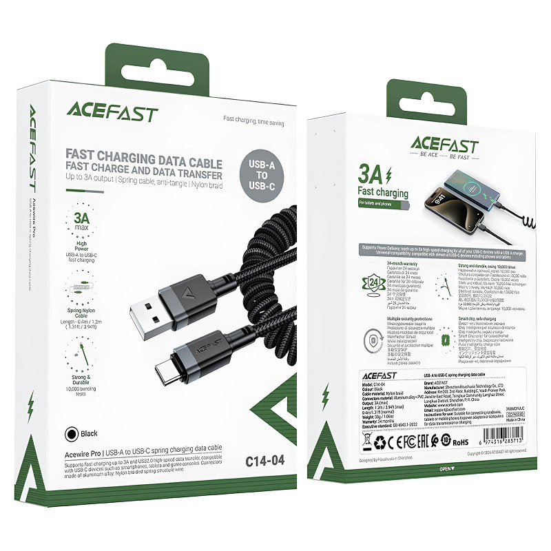 Заказать Дата кабель Acefast C14-04 USB to Type-C 3A (1.2m) (Black) на vchehle.ua