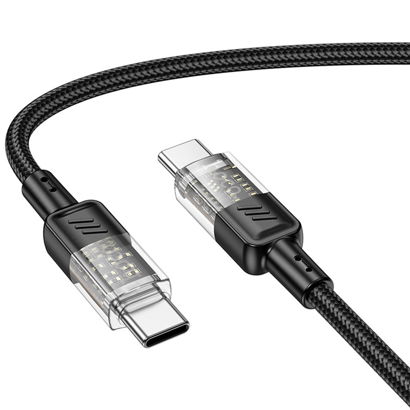 Фото Дата кабель Hoco U129 Spirit Transparent Type-C to Type-C 60W (1.2m) (Black) на vchehle.ua