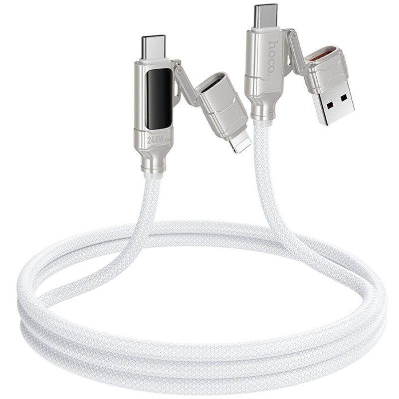 Фото Дата кабель Hoco U152 Fortune 4in1 Type-C для освітлення/Type-C для USB 240W (1.2m) (Light Gray) в маназині vchehle.ua