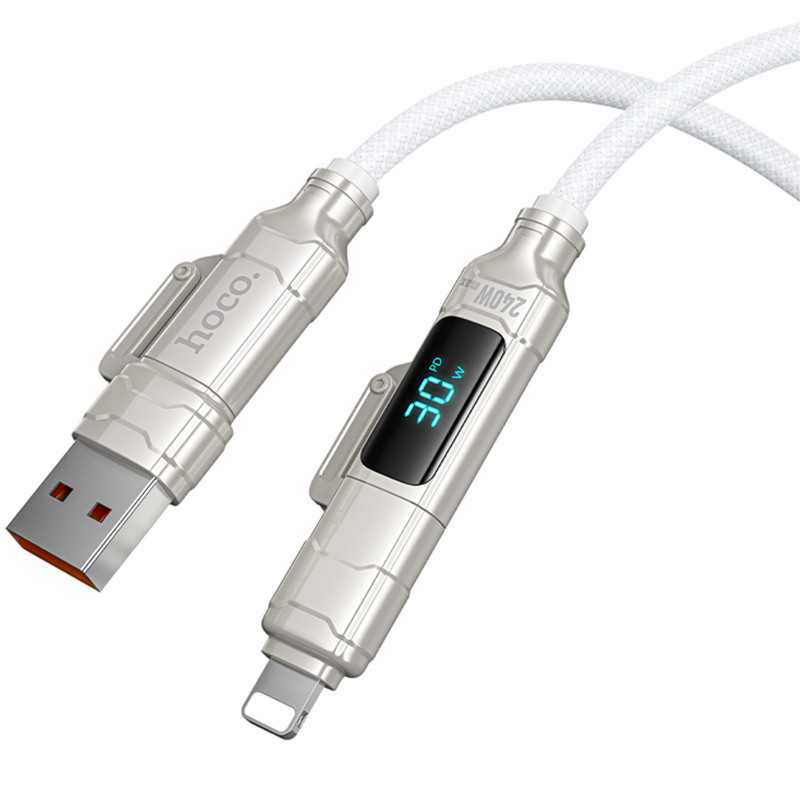 Дата кабель Hoco U152 Fortune 4in1 Type-C для освітлення/Type-C для USB 240W (1.2m) (Light Gray) в магазині vchehle.ua