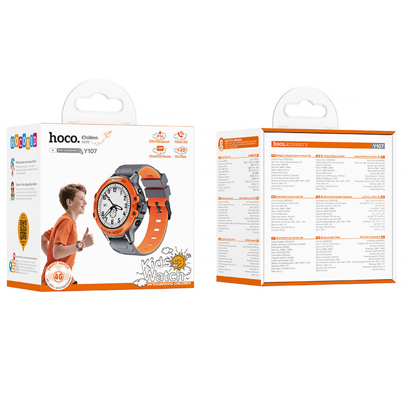 Фото Детские cмарт-часы Hoco Y107 4G with call function (Orange) на vchehle.ua