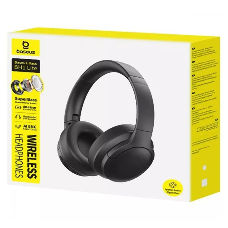 Фото Накладні бездротові навушники Baseus Bass BH1 Lite AI ENC (A0203C) (Cosmic Black) на vchehle.ua