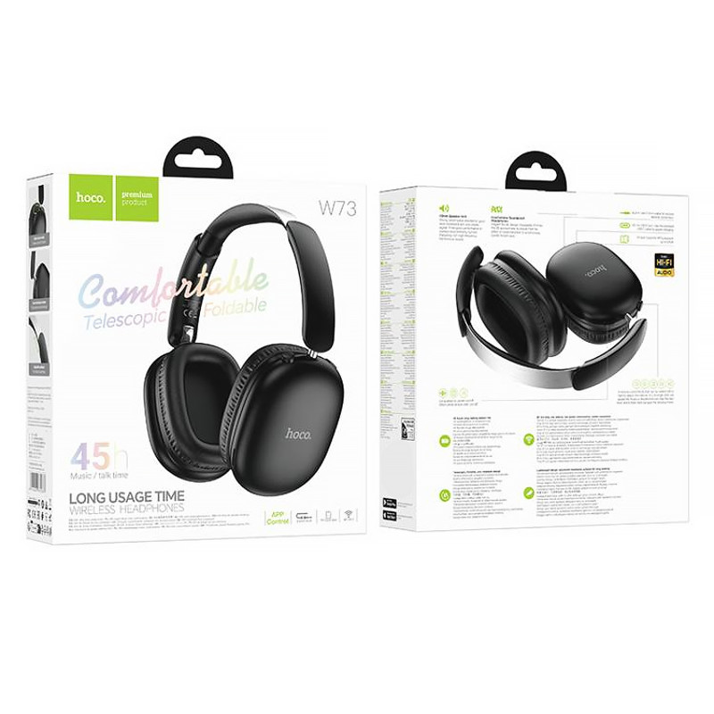 Фото Накладні бездротові навушники Hoco W73 Graceful (App) (Black) на vchehle.ua