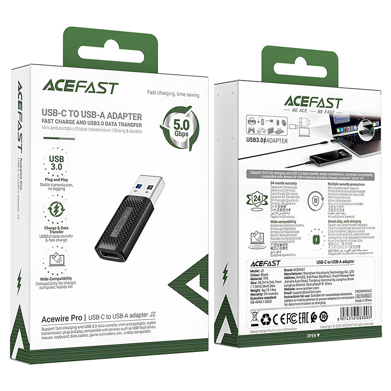 Купити Перехідник Acefast J2 USB Type-C Female USB3.0 (Black) на vchehle.ua