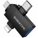 Переходник Borofone BV26D 3in1 Lightning male/Type-C male/Micro male to USB2.0 female (Black) в магазине vchehle.ua