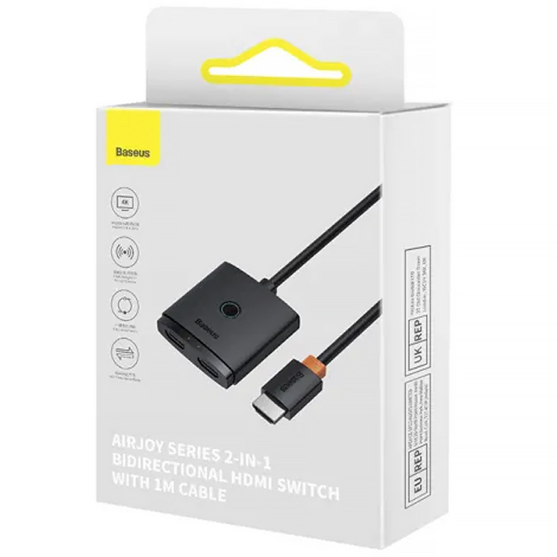 Фото Переходник HUB Baseus AirJoy Series 2in1 HDMI to HDMI/HDMI (B01331105) (Cluster Black) на vchehle.ua