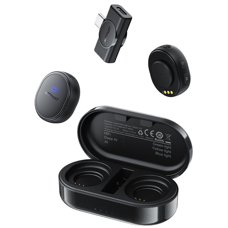 Фото Петличный беспроводной микрофон Acefast R3 Dual-mic Type-C (Black) на vchehle.ua