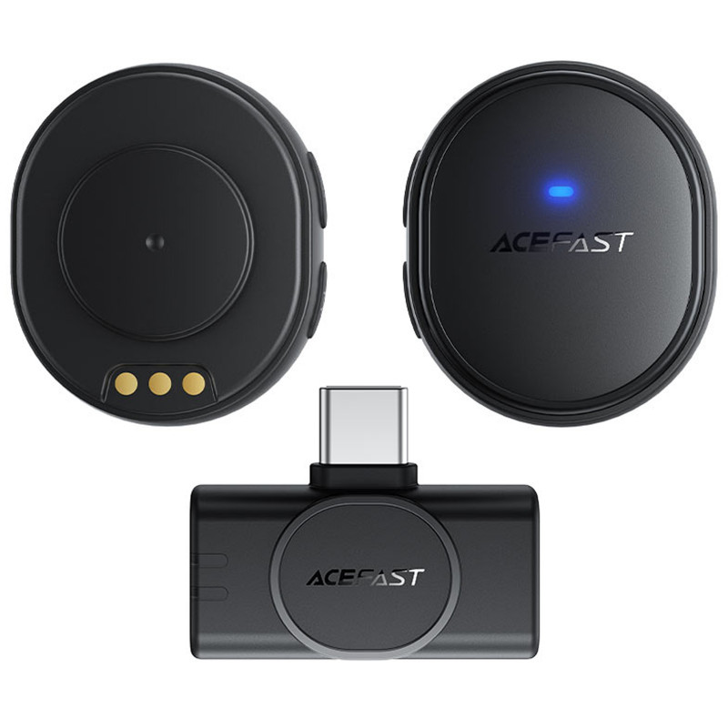 Фото Петличный беспроводной микрофон Acefast R3 Dual-mic Type-C (Black) в магазине vchehle.ua