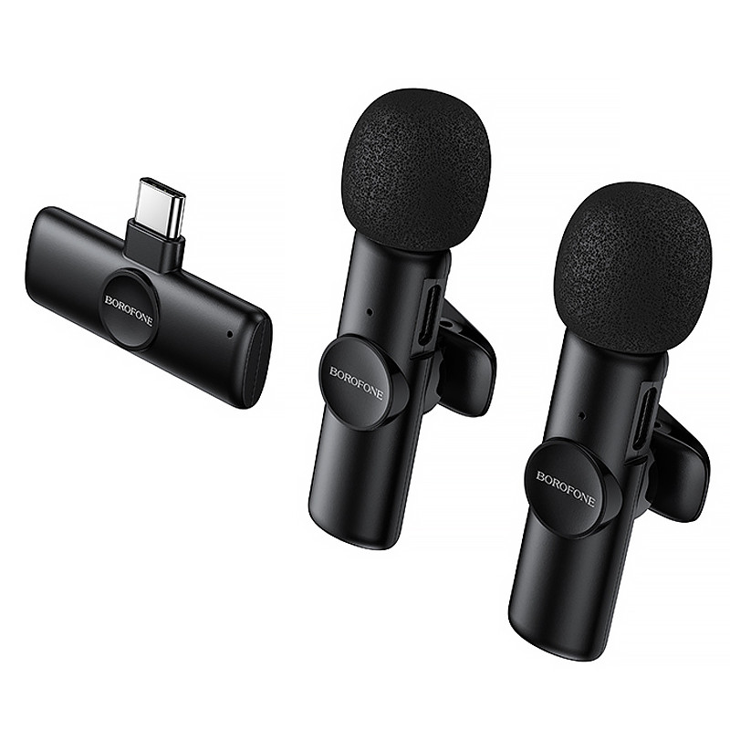 Купить Петличный беспроводной микрофон Borofone BFK16A Winner dual-mic Type-C (Black) на vchehle.ua