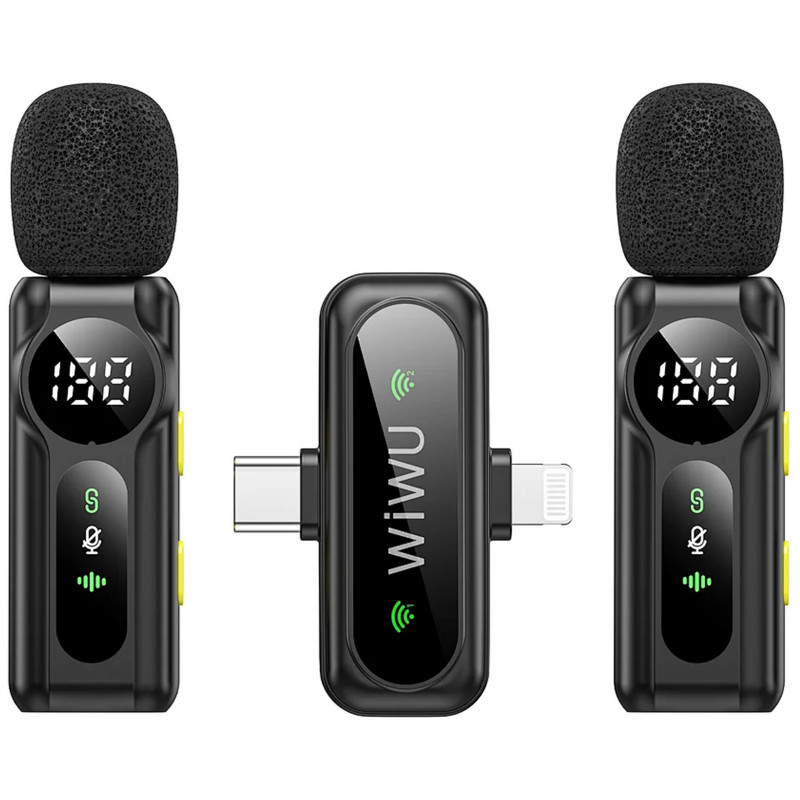 Фото Петличный беспроводной микрофон WIWU WM007 Dual-mic (Lightning/Type-C) (Black) в магазине vchehle.ua
