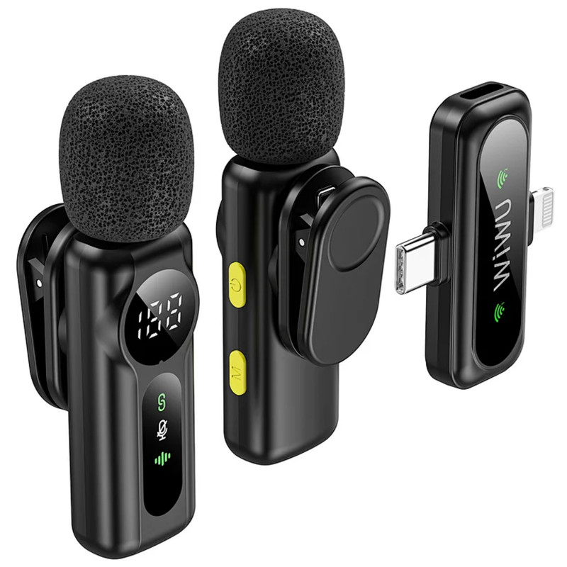 Петличный беспроводной микрофон WIWU WM007 Dual-mic (Lightning/Type-C) (Black) в магазине vchehle.ua