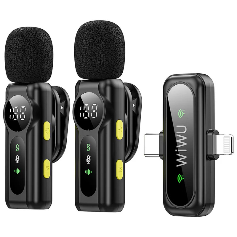 Купить Петличный беспроводной микрофон WIWU WM007 Dual-mic (Lightning/Type-C) (Black) на vchehle.ua