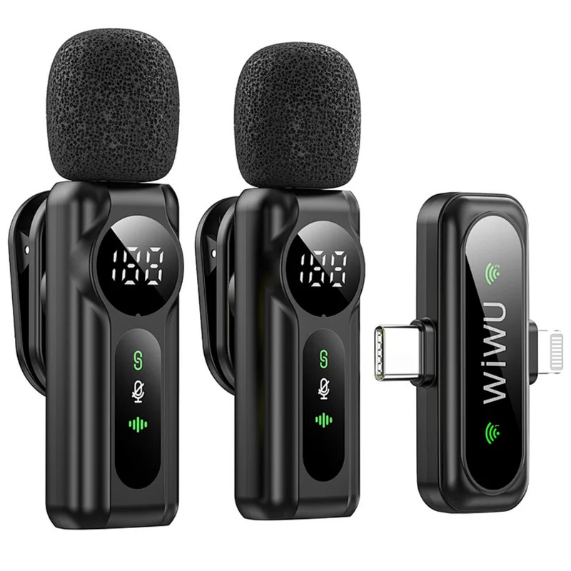Заказать Петличный беспроводной микрофон WIWU WM007 Dual-mic (Lightning/Type-C) (Black) на vchehle.ua