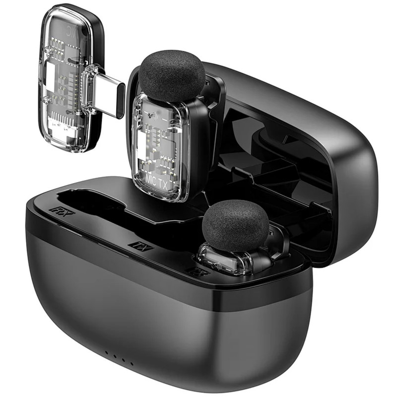 Фото Петличный беспроводной микрофон WIWU WM008 Dual-mic ANC Type-C (Black) в магазине vchehle.ua