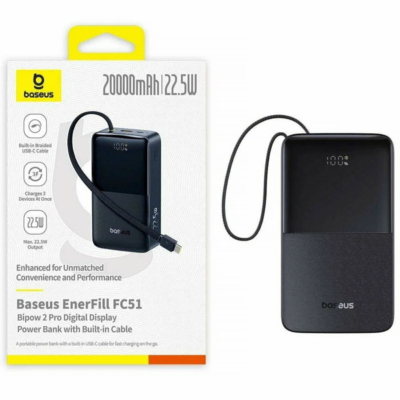 Фото Power Bank Baseus 20000 mAh EnerFill FC51 Bipow2 Pro 22.5W  (E00277) (Black) в магазине vchehle.ua