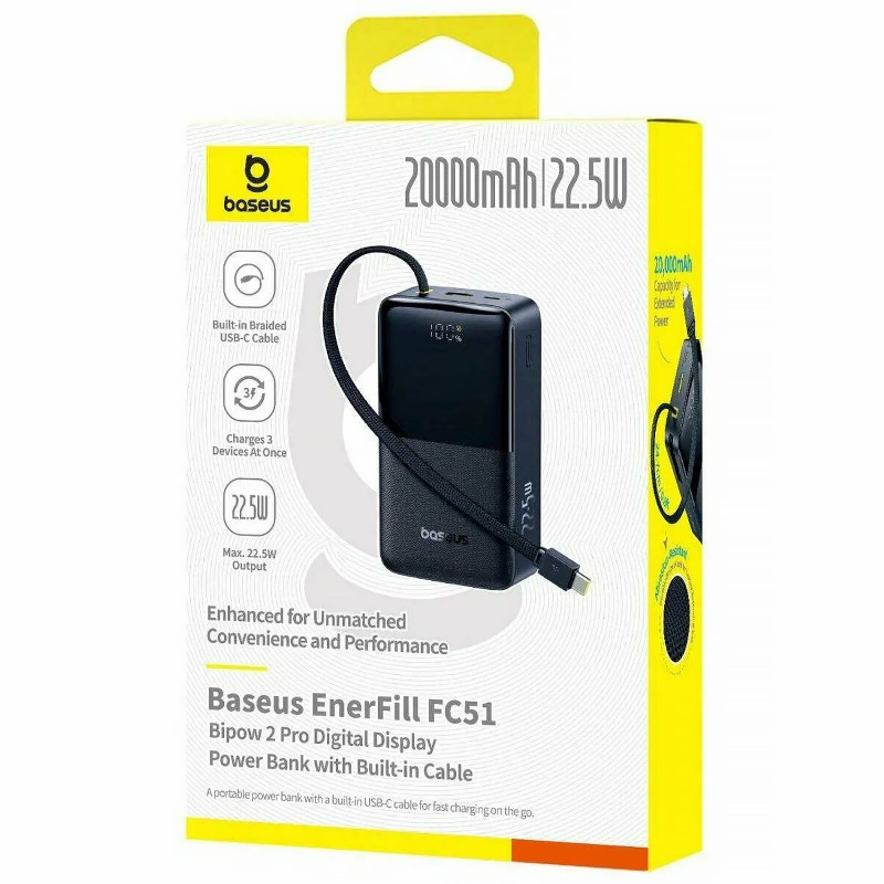 Power Bank Baseus 20000 mAh EnerFill FC51 Bipow2 Pro 22.5W  (E00277) (Black) в магазине vchehle.ua