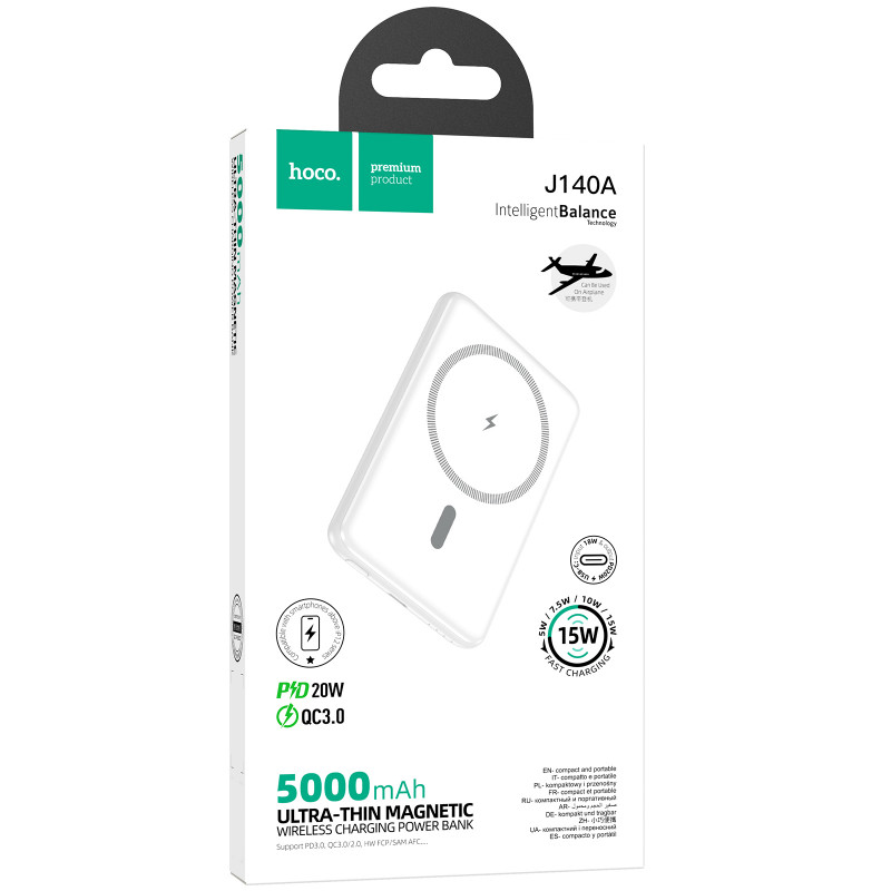 Фото Power Bank Hoco 5000 mAh J140A Tony ultra-thin PD20W с БЗУ (White) в магазине vchehle.ua