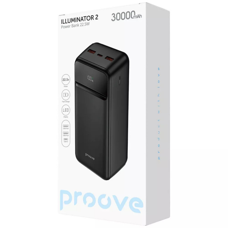 Фото Power Bank Proove 30000 mAh Illuminator 2 22.5W (Black) в магазине vchehle.ua