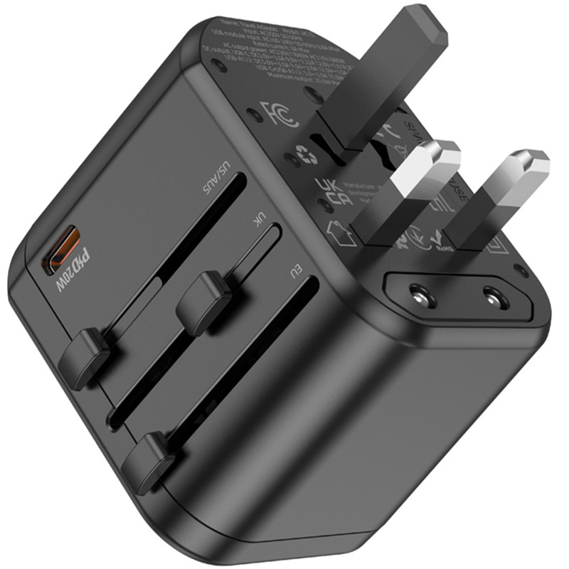 Сетевой универсальный переходник Hoco AC15 Walker PD20W+QC3.0 (2USB-A/1C) (EU) (Black) в магазине vchehle.ua