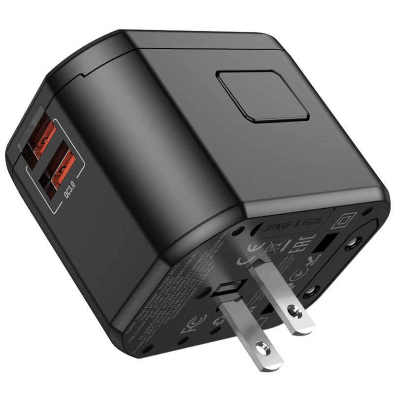 Купить Сетевой универсальный переходник Hoco AC15 Walker PD20W+QC3.0 (2USB-A/1C) (EU) (Black) на vchehle.ua