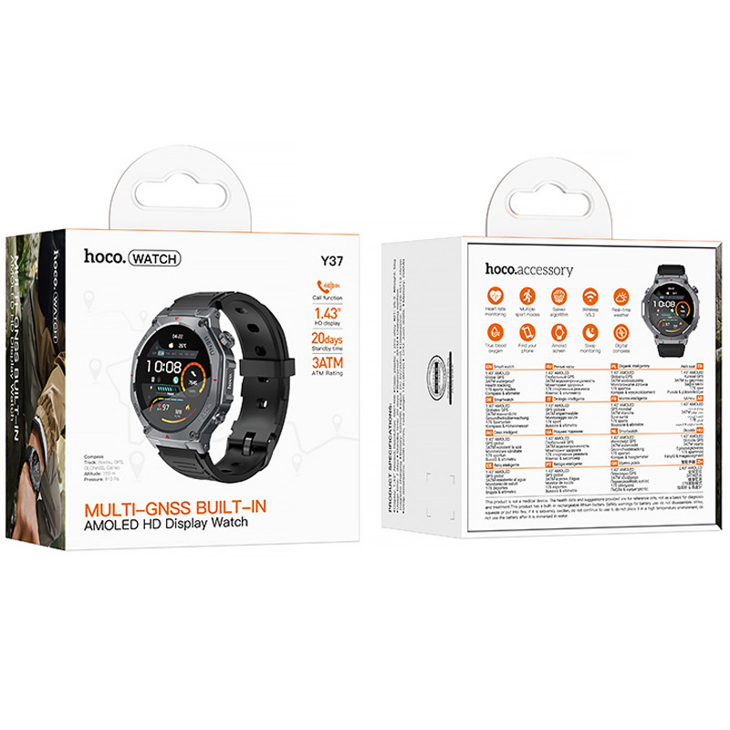 Фото Смарт-часы Hoco Y37 Smart sports watch (call version) (Black) на vchehle.ua