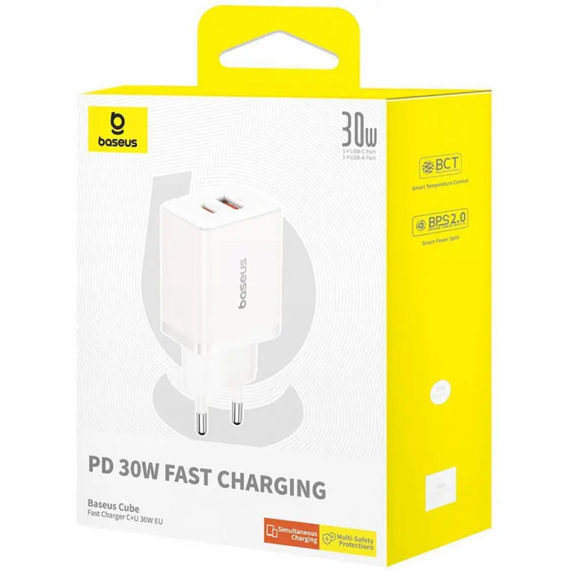 Фото СЗУ Baseus Cube Pro Fast Charger PD30W+QC3.0 (1USB-A/1C) (P10111404) (Moon White) на vchehle.ua
