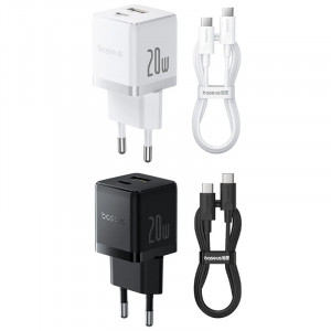 СЗУ Baseus Palm Fast Charger PD20W+QC3.0 (1USB-A/1C) + кабель Type-C to Type-C (P10111608)