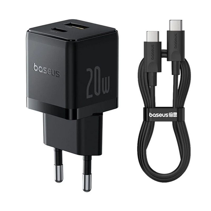 МЗП Baseus Palm Fast Charger PD20W+QC3.0 (1USB-A/1C) + кабель Type-C to Type-C (P10111608) (Cluster Black)