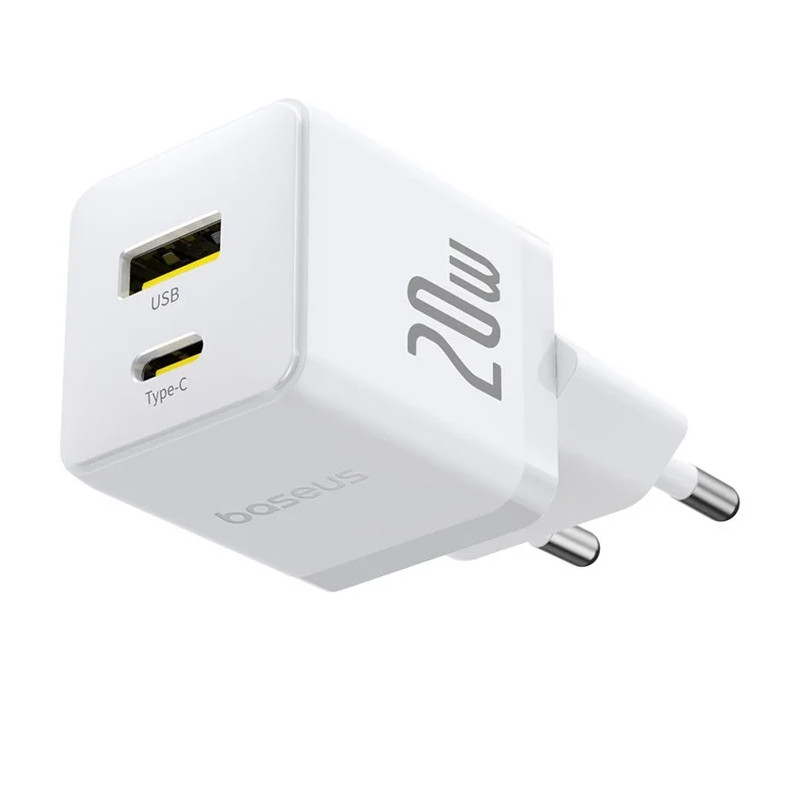 Фото МЗП Baseus Palm Fast Charger PD20W+QC3.0 (1USB-A/1C) + кабель Type-C to Type-C (P10111608) (Moon White) на vchehle.ua